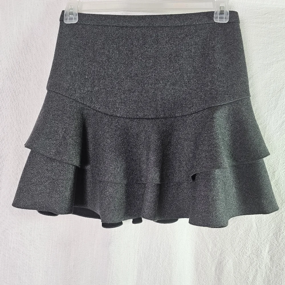 J Crew Womens Tiered Ruffle Mini Skirt Sz 2 Wool Blend Double Layered Lined